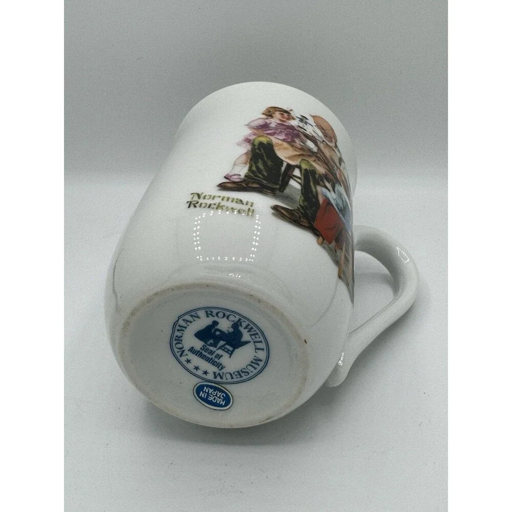 Norman Rockwell Coffee Mug The Toymaker Vintage 1982 Cup Gold Trim Excellent